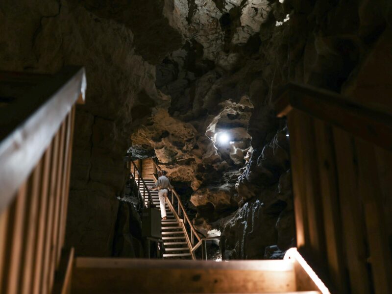 Person exiting Engelbrecht Cave