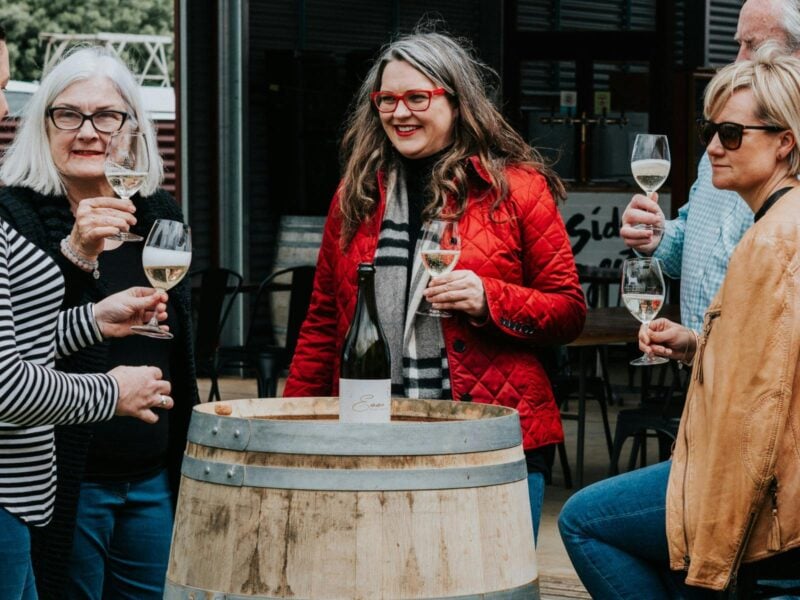 Friends around a barrel