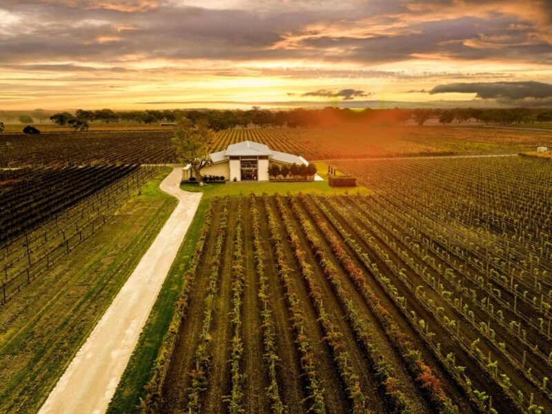 ATDW Parker Estate Cellar Door.jpeg Parker Estate, Drone image at sunset