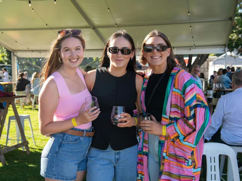 three guests enjoying the sun and wine on offer at the koonara wines mount gambier summer fiesta
