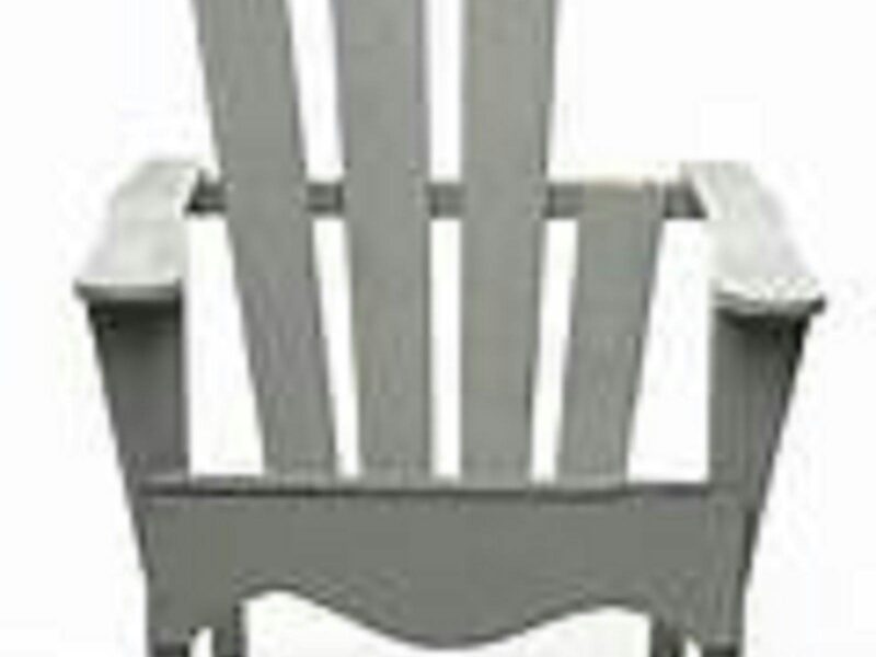 A grey coloured wooden chair with one of the upper vertical right panels broken