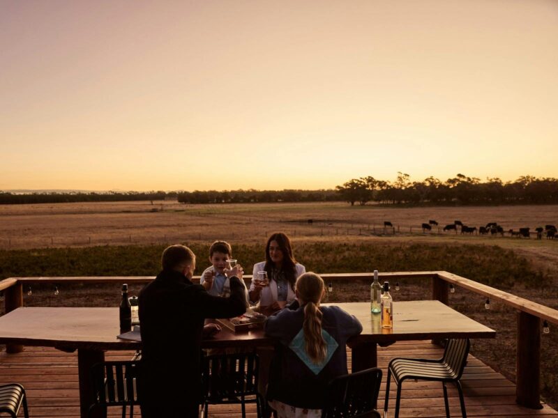 sunset family dinner fire farm kangaroos luxury