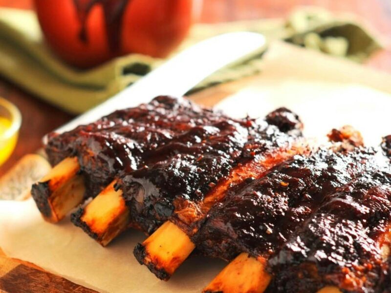 Delicious ribs coated in a delectable sauce all brown, juicy and crispy. Lovely to eat.