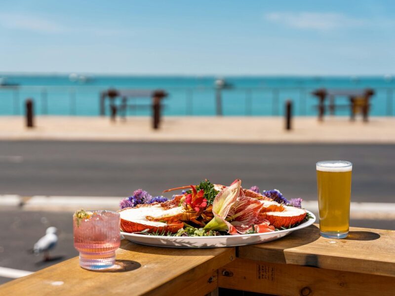 Lobster Pot Crayfish platter with Beachport Brewing Co. Gin and Beer on Beachport foreshore